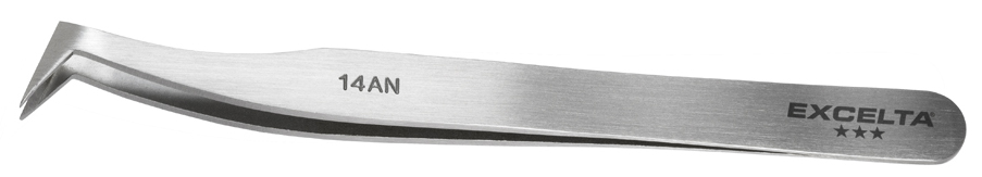 Excelta 14A-N Angulated 4.5in. Carbon Steel Round Point Cutting Tweezer close up