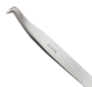 Excelta 14A-GW Tweezer Cutting Angulated 4.38in. Carbon Steel with Slim Points close up