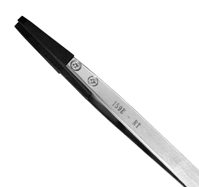 Excelta 159E-RT Straight Soft Replaceable .120in. Tip 5in. Carbofib Tweezer close up
