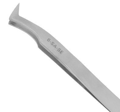 TWEEZERS fine pointed curved tip stainless steel bent nose ends J Engineer PT-06 