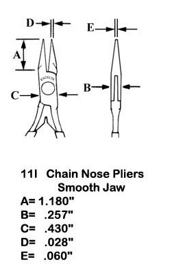 Excelta 11I 4.8in Straight Chain Nose Plier Measurements