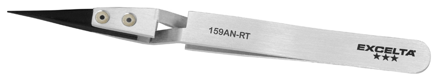 Excelta 159AN-RT Fine Straight Soft Replaceable .020in. Carbofib Reverse Action Tweezer Tips close up