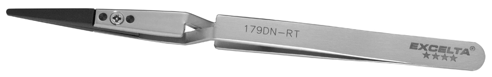 Excelta 179DN-RT Straight Soft Replaceable .08in. Tip Copolymer Reverse Action Tweezer close up 2