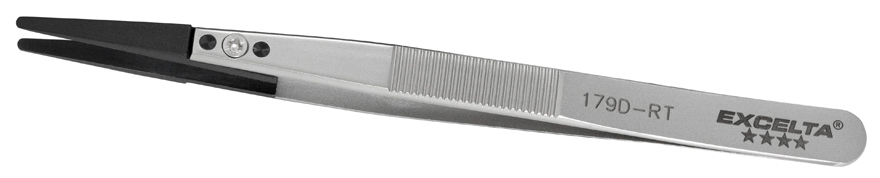 Excelta 179D-RT Straight Soft Replaceable .08in. Tip 5in. Copolymer Tweezer close up 2