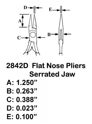 Excelta 2842D 5.75 Inch Medium Flat Nose Plier With Serrated Jaws Measurements