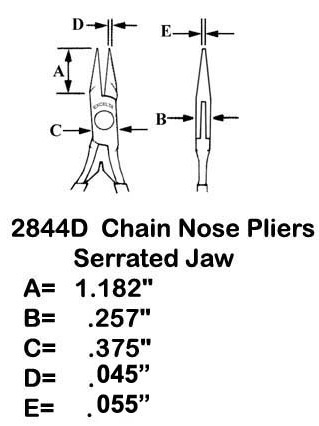 Excelta 2844D 5.75 Inch Medium Chain Nose Plier With Serrated Jaws Measurements