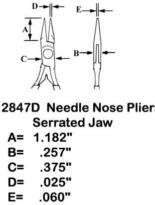 Excelta 2847D 5.5 Inch Medium Needle Nose Plier Measurements