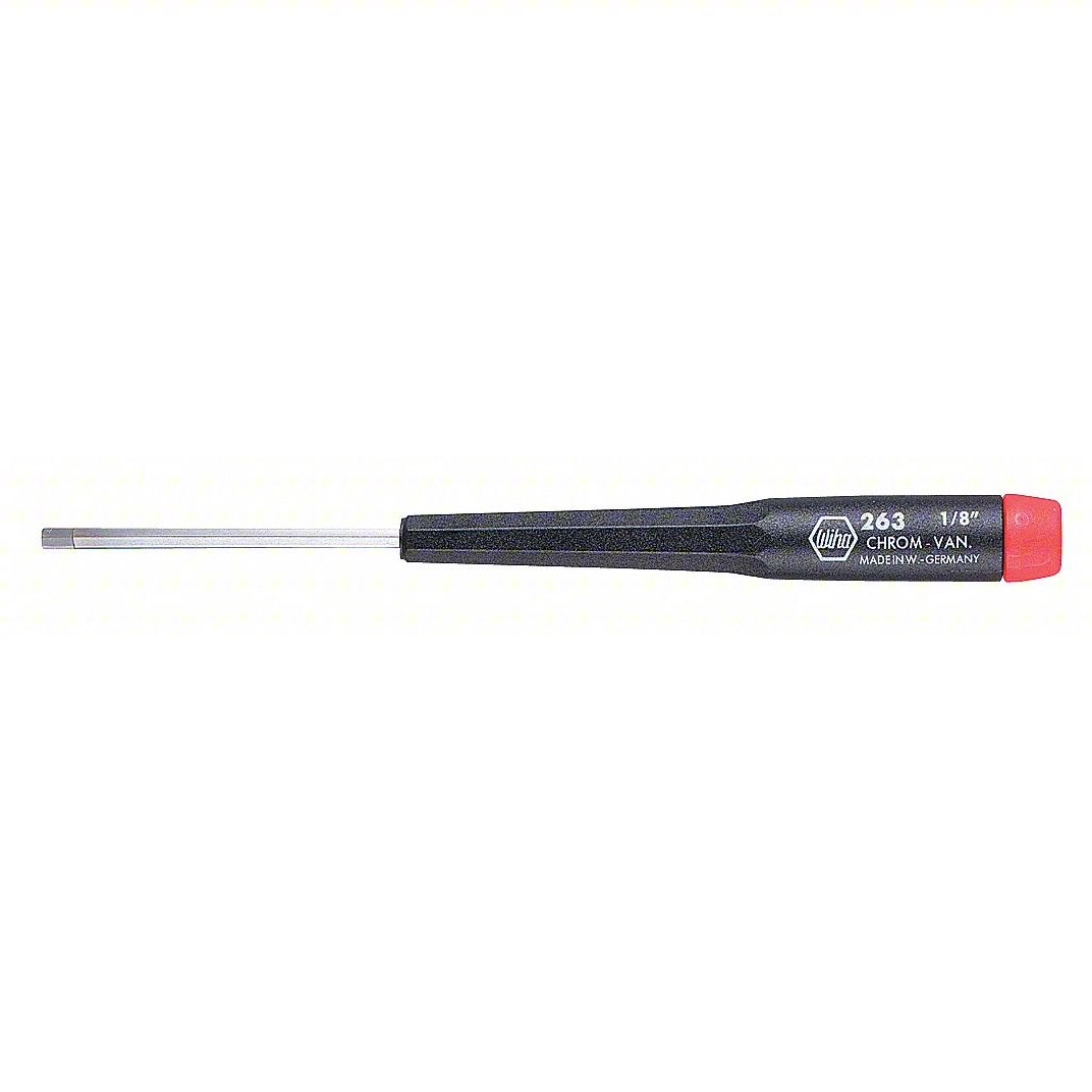 WIHA Precision Hex Screwdriver: 5/64 in Tip Size, 5 1/2 in Overall Lg, 2 in Shank Lg, Molded Grip