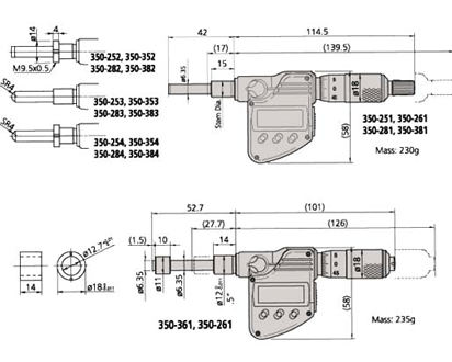 Digimatic Micrometer Heads Series 350 drawing