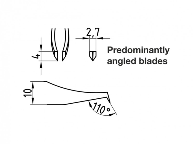 High precision cutting tweezers - SS - tips: cutting, predominantly angled blades, superior finish. OAL: 100mm