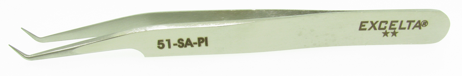 Excelta 51-SA-PI 4.5 Inch Angled Very Fine Tip Tweezer