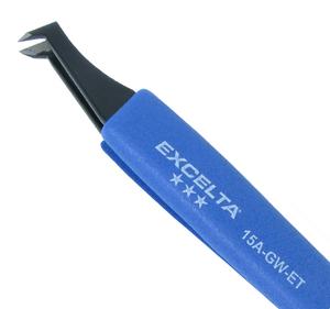 Excelta 15A-GW-ET Angulated 4.5in. Carbon Steel .010in. Soft Wire Cutting Tweezer