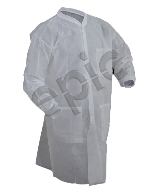 : 846851-2XL, 2X-Large, Lab Coat, Cleanroom White Polypropylene, Elastic Wrist, Mandarin Collar, 30/case, Epic