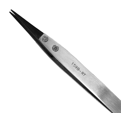 Excelta 159B-RT Straight Soft Replaceable .040in. Tip 5in. Carbofib Tweezer close up