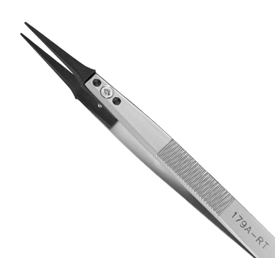 Excelta 179A-RT Straight Soft Replaceable .020in. Tip 5in. Copolymer Tweezer close up