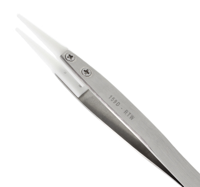 Excelta 159D-RTW Straight Soft Replaceable .060in. Tip 5in. Acetal Tweezer close up