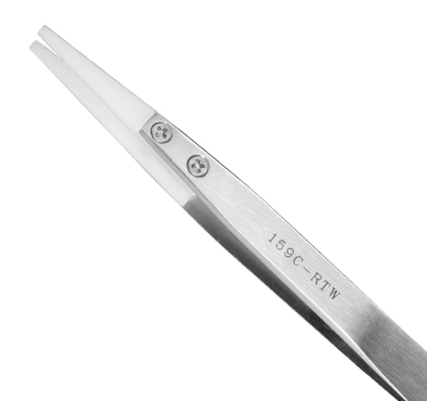 Excelta 159C-RTW Staight Soft Replaceable .08in. Tip 5in. Acetal Tweezer close up