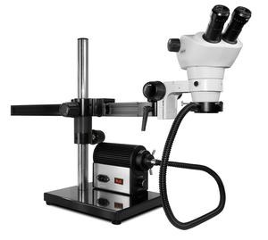 Scienscope NZ-PK5-AN Stereo Zoom Binocular Head on Gliding Arm Boom Stand w/ Fiber Optic Ring Light