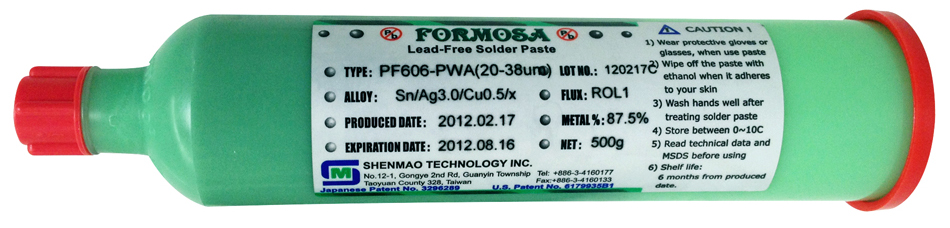 Shenmao PF606-PWA-T4T Type 4 SAC305 Lead-Free Water-Soluble Solder Paste 600g Tube