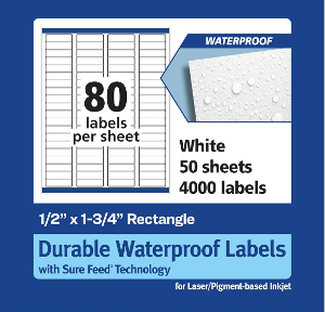Durable Waterproof Rectangular Labels with Safe Feeding 0.5 x 1.75 inches, , 4000